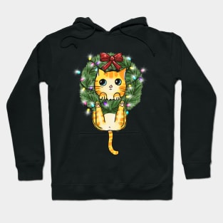 Christmas Cat Butt Tree, Wreath Kitty Funny Holiday Kitten Wreath Hoodie